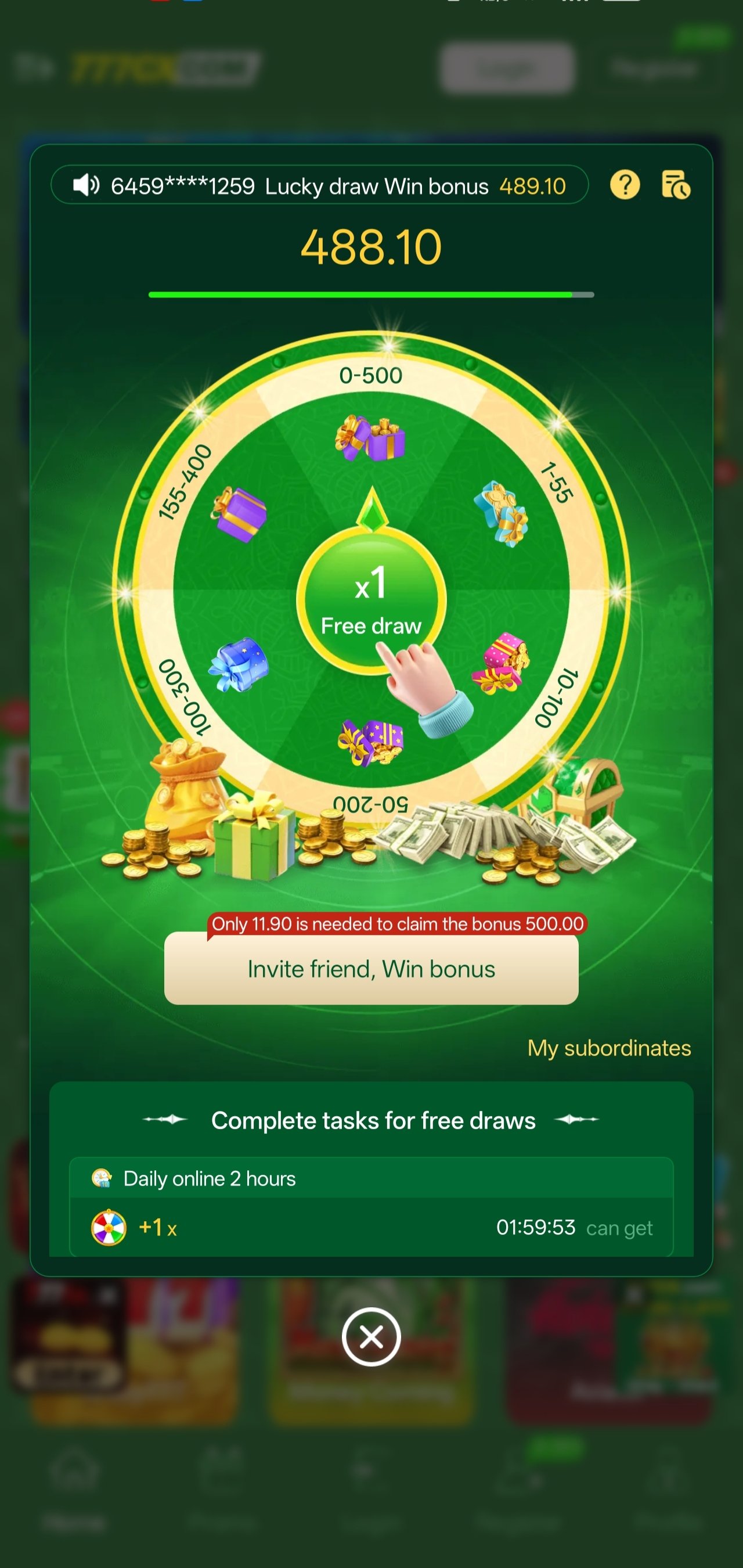 777cx app screen showing deposit options